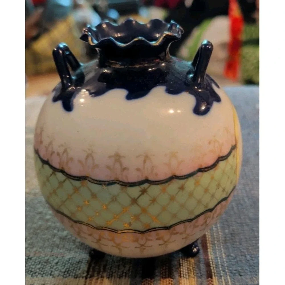Antique NIPPON JAPAN Handpainted VASE URN COBALT BLUE Multi Color